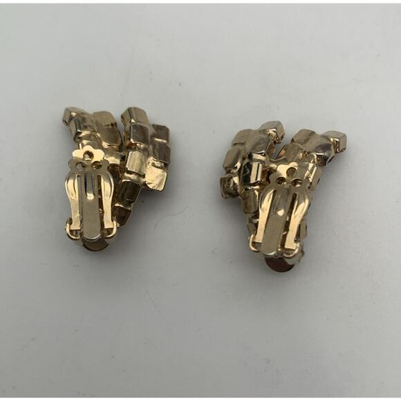 Vintage Earrings Clip On Climber AB And Amber Rhinestones 60s 70s Estate - Picture 3 of 5